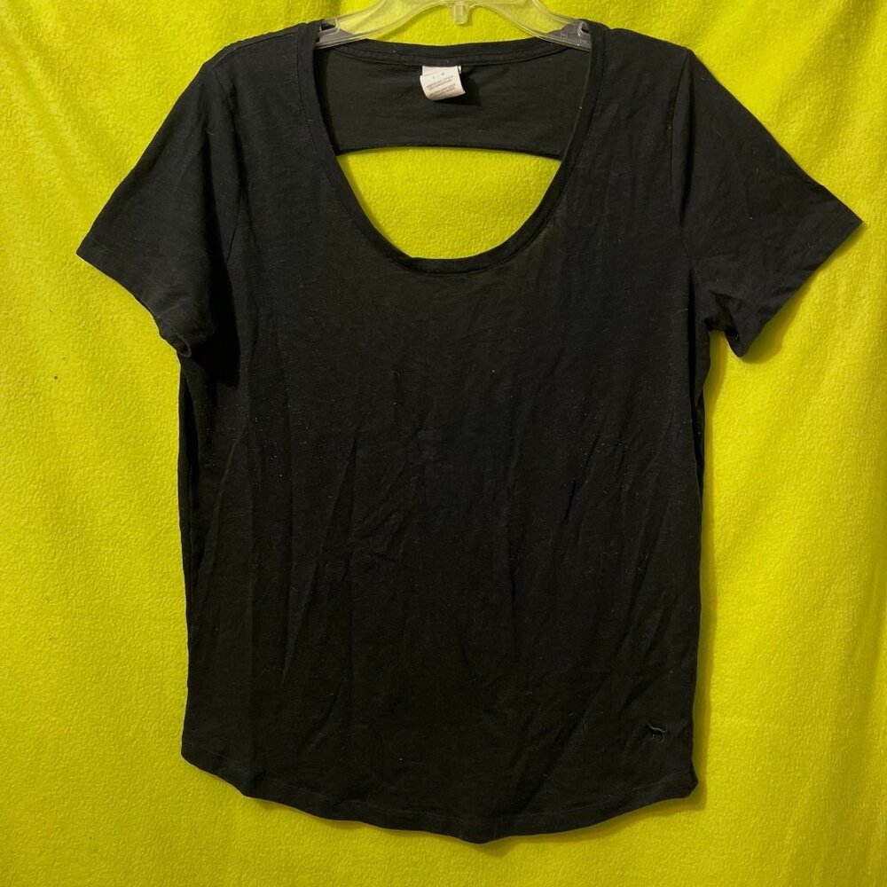 VS PINK L Open Back Tee Large Victoria’s Secret Black Short Sleeve